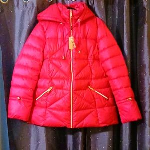 Women's Nine West Large Red Hooded Parka Jacket.